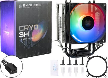 Cooler Evolabs Cryo 3h Rgb Hasta 1800rpm 95w Cooler De 92mm Conector 3 Pines Am3+ Fm2 Amd Am4 Am5 Intel Lga 1851 1700 1200 1151 1150 1155 1156 775 Incluye Grasa Siliconada