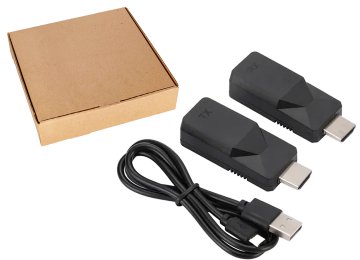 Adaptador Balun Extensor Hdmi 60mts Full Hd 1080p Alargue Por Par Activo Entrada Corriente Usb Tipo C Incluye 2 Cables Usb Tipo C Para La Corriente - Viene En Caja De Carton Marron
