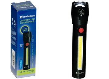 Linterna De Mano Probattery Ilre-Bmfl2220 3w 130lm Distancia 100mts 1200mah Autonomia 2hs Incluye Cable Usb Tipo C Para Cargar