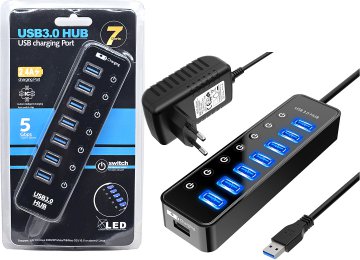 Hub Usb 7 Puertos Usb H 3.0 Activo Con Transformador Alimentacion Externa 5v 2a 3.5x1.35mm Patas Rectas