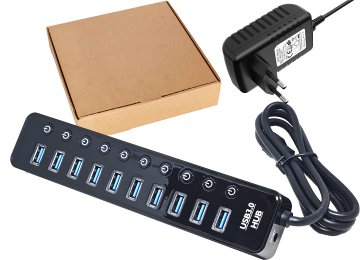 Hub Usb 10 Puertos Usb H 3.0 Activo Con Transformador Alimentacion Externa 12v 4a 5.5x2.1mm Incluido Patas Redondas