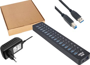 Hub Usb 16 Puertos Usb H 3.0 Activo Con Transformador Alimentacion Externa 12v 4a 5.5x2.1mm Patas Redondas