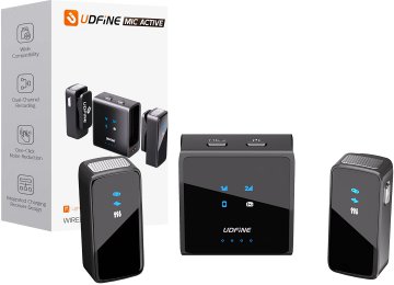 Microfono Udfine Mic Active Dual Wireless 2.4ghz Cancelacion De Sonido Conexion Por Usb Tipo C O Plug 3.5mm - Incluye Receptor Con 2 Microfonos Y Cable Usb Tipo C Para Cargar