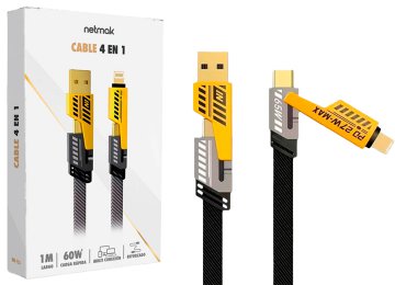 Cable Netmak 4 En 1 2xusbtipoc 1xusb 1xlightning 1m 60w Reforzado Metalico