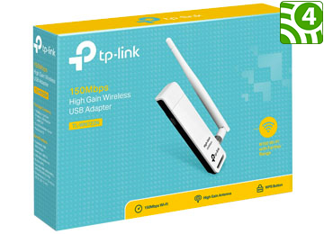 Placa De Red Wifi Usb Tp-Link Tl-Wn722n 150mbps Con Antena 4dbi Desmontable Incluye Cable Usb Extensor 1mt