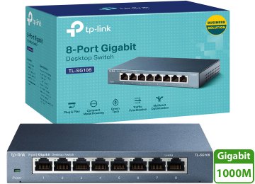 Switch De Red 8 Puertos Tp-Link Tl-Sg108 Gigabit 10/100/1000 Acero