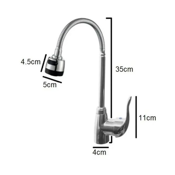 Griferia De Cocina Monocomando Alta Flexible Mesada Canilla Mezcladora Plateada