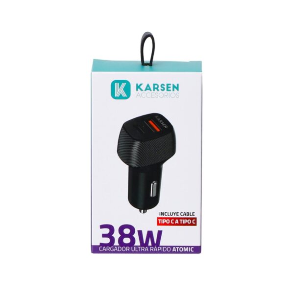 Cargador Auto Dual Carga Rapida Karsen 12V 38W Usb y Tipo C