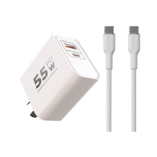 Cargador Rapido Celular XAEA 220V 1 X USB A y 1 X USB Tipo C 55W Hyper MODX-516 Blanco Con Cable