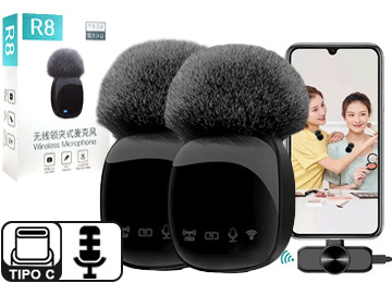 Microfono R8 Solo Telefonos Usb Tipo C X2 Unidades Bluetooth Entrevistas Periodiosmo Aire Libre Bateria 400mah Android