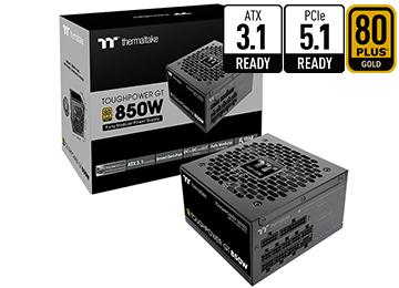 Fuente Thermaltake Toughtpower Gt 850w Pcie5 80 Plus Gold Full Modular Atx Pcie 3.1 5.1 +12v 70.8a 1x24pines 2x8pinescpu(4+4) 4x8pinespcie(6+2) 1x16pinespcie 6xsata 4xmolex Negra