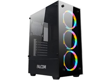 Gabinete Falcom G-8012 Atx Microatx Itx Lateral Templado 2xusb2.0 1xusb3.0 Jack 3.5mm Incluye 3x120mm Rgb 335x200x450mm Negro