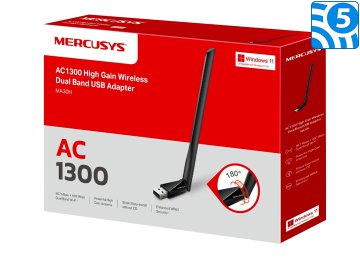 Placa De Red Wifi Usb Mercusys Ma30h Ac1300 400mpbs 2.4ghz 867mbps 5ghz Dual Band 5dbi Alta Potencia