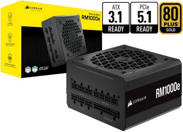 ddr-tp-21571 Fuente Corsair Rm1000e 1000w Cybenetics Gold Full Modular Atx 3.1 Pcie 5.1 +12v 83.3a 1x24pines 2x8pinescpu(4+4) 1x8pinespcie(6+2) 2x8pinespcie 1x16pinespcie 9xsata 3xmolex Intel Atx 12v V3.1 Negra