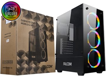 Gabinete Falcom G-8012 Atx Microatx Itx Lateral Templado 2xusb2.0 1xusb3.0 Jack 3.5mm Incluye 3x120mm Rgb 335x200x450mm Negro - Outlet - Minimos Detalles Esteticos