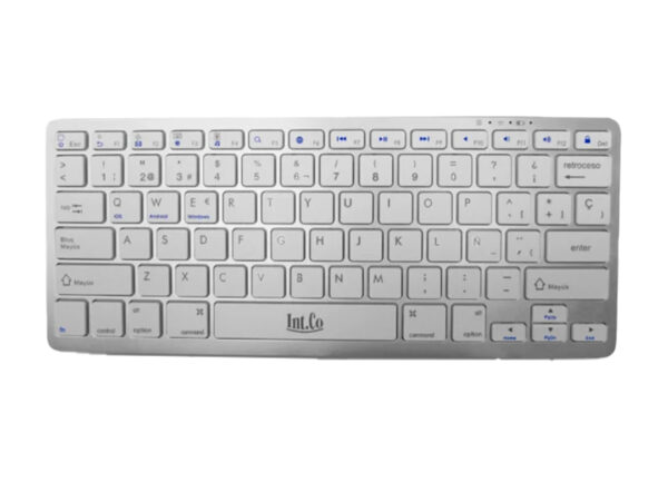 Teclado Intco Rdk-902 78 Teclas Tecla Command Para Apple Y Funciones Multimedia Bluetooth Dimensiones 285x121x14mm Inclye Cable De Carga Usb Tipo C Blanco Plata