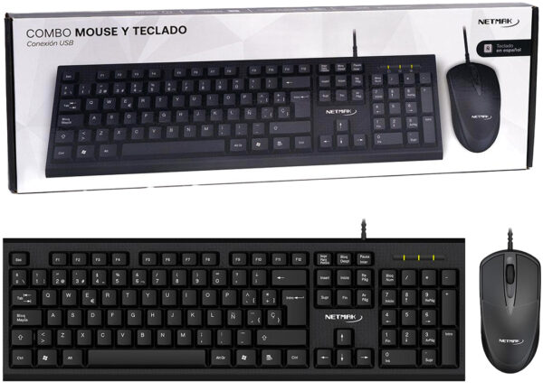 Kit Teclado + Mouse Netmak Nm-kb340 Usb Mouse 1600dpi Cable 1.1mts Teclado 105 Teclas Cable 1.3mts Espanol Negro