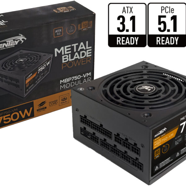 Fuente Sentey 750w Mbp750-vm 80 Plus Bronze Full Modular Atx 3.1 Pci-e 5.1 +12v 62a 1x24pines 1x8pinescpu(4+4) 4x8pinespcie(6+2) 1x16pinespcie5 5xsata 2xmolex 1xfloppy Negra