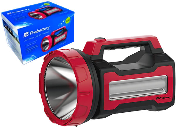 Linterna De Mano Probattery Ilre-9211 10w + 3w Luz Frontal 330 Lumens Luz Lateral 160lumens Intensidad De Luz Regulable Autonomia Hasta 75hs En Baja Intensidad Bateria Recargable 4v 6a