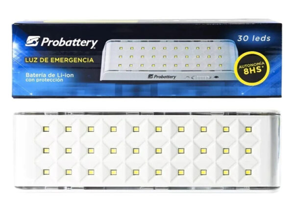 Luz De Emergencia Probattery 30 Leds 3w 180lumens Autonomia Alta 8hs Baja 4hs Dimensiones 192x56x27.5mm