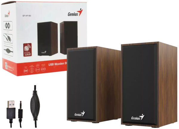 Parlantes Genius Sp-hf180 Usb 6w Control De Volumen Dark Coffee Madera Marron Oscuro