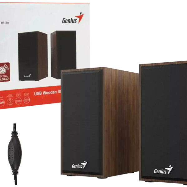 Parlantes Genius Sp-hf180 Usb 6w Control De Volumen Dark Coffee Madera Marron Oscuro
