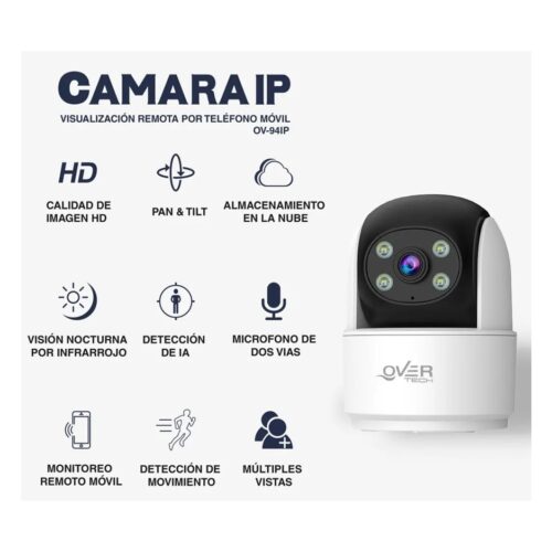 Camara Wifi Interioir Domo Ptz Overtech OV-94IP 2MP Full Hd 1080p Infrarrojo 360º Audio Dual