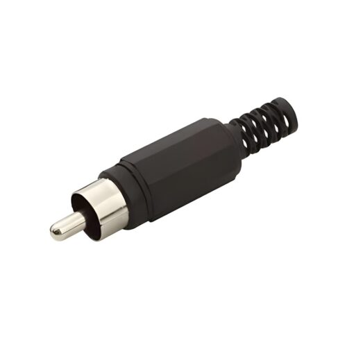 Plug de Audio RCA Macho Mono Plástico con Colita Negro Para Soldar