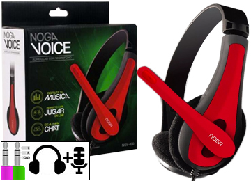 Auricular Vincha Noganet Ngv-400 Rojo Cable 1.5 Mts Con Microfono 2 Plug 3.5mm Rosa Y Verde