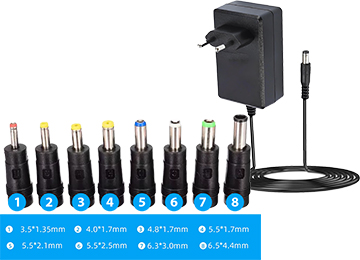 ddr-tp-20697 Cargador Transformador Universal 12v 2a 24w Con 8 Conectores Patas Redondas - Kit Fichas 8 Plug Plugs
