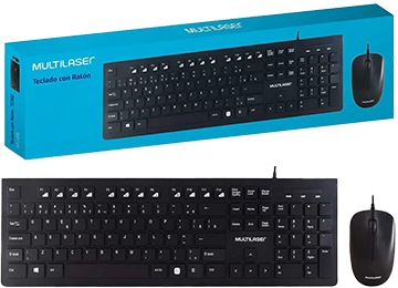 Kit Teclado + Mouse Multilaser Tc240 Usb Mouse 1200dpi Cable 1.5mts Teclado 107 Teclas Slim Multimedia Cable 1.5mts Espanol Negro