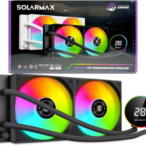 Water Cooler Solarmax WC-B240S 2X120MM 2800RPM RGB 275X120X52MM Tdp 280W Pantalla LCD Temperatura 1200 1700 2066 2011 2011 115X AM5 AM4 AM3+ AM2+ FM1 FM2+ Negro