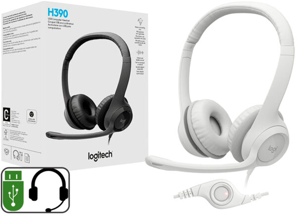 ddr-tp-21807 Auricular Vincha Logitech H390 C/microfono Usb Cable 1.9mts Blanco