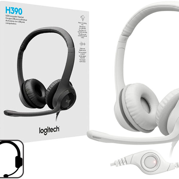 Auricular Vincha Logitech H390 C/microfono Usb Cable 1.9mts Blanco