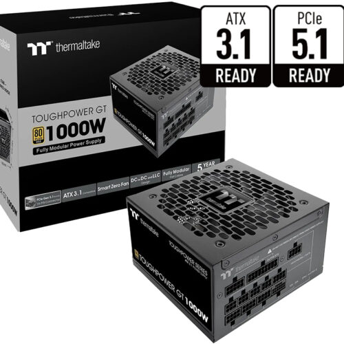 Fuente Thermaltake Toughpower Gt 1000W PCIE5 80 Plus Gold ATX 3.1 PCIE 5.1 Full Modular +12V 83.3A 1X24PINES 2X8PINESCPU(4+4) 1X16PIN(12VHPWR) 5X8PINESPCIE(6+2) 5XSATA 4XMOLEX Negra