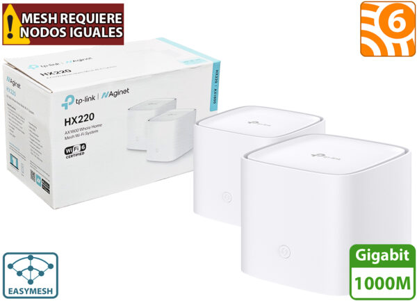 Router Access Point Nodo Tp-link Hx220 Ax1800 Pack 2 Unidades 3xrj45 Gigabit Wifi 6 Dual Band 5ghz 1201mbps 2.4ghz 574mbps Mu-mimo Wp3 Easymesh Multi Ssid