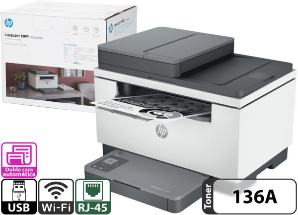 Impresora Hp M236sdw Multifuncion Wifi Rj45 Doble Faz Automatica Pantalla 1.6 Pulgadas Laser - Usa Toner 136a Monocromatica