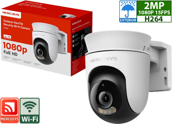 Camara Ip Mercusys Mc500 1920x1080 2mp H264 Wifi Ip65 Vision Nocturna 360grados Control Ptz Deteccion Persona Ia Movimiento Microsd Hasta 512gb Sirena 88db - Exterior - Usa App Mercusys