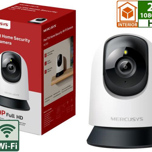 Camara IP Mercusys MC200 1920x1080 FHD 2MP H264 WIFI Vision Nocturna 360 Grados Control Ptz Deteccion Movimiento Personas Llanto Bebe Soporta Microsd Hasta 512GB Sirena 88DB - Interior - App Mercusys