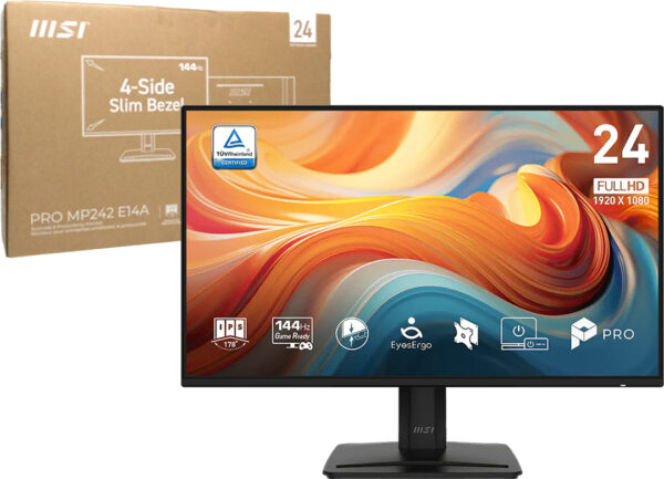 Monitor Msi 24 Pro Mp242 E14a 1xvga 1xhdmi 1xdisplayport 1xplug3.5 1ms 144hz 1920x1080 Ips Adaptativesync Vesa 100x100mm Parlantes 2wx2 Hdr Incluye Cable De Tension Cable Hdmi Cable Displayport