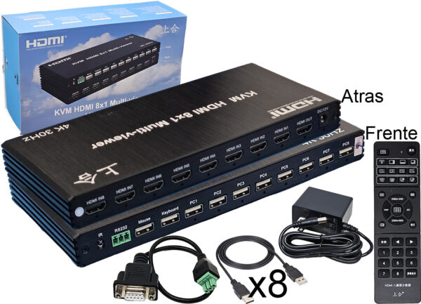 dptcap21398.jpg Kvm Switch Hdmi 8 Puertos Conecta 8 Dispositivos A 1 Solo Monitor Tcl Ms 4k 30hz - Incluye Control Remoto Cables Usb Tipo C Y Trafo 12v 1a Patas Rectas