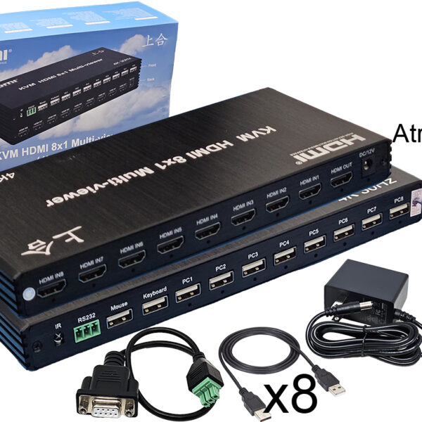 Kvm Switch Hdmi 8 Puertos Conecta 8 Dispositivos A 1 Solo Monitor Tcl Ms 4k 30hz - Incluye Control Remoto Cables Usb Tipo C Y Trafo 12v 1a Patas Rectas