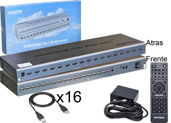 dptcap21399.jpg Kvm Switch Hdmi 16 Puertos Conecta 16 Dispositivos A 1 Solo Monitor Tcl Ms - Incluye Control Remoto Cables Usb Tipo C Y Trafo 12v 2a Patas Rectas