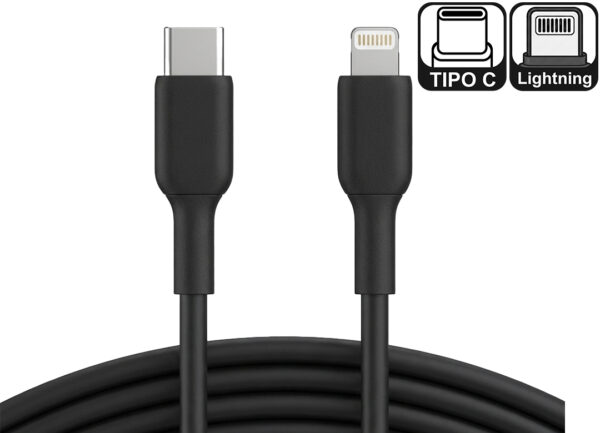 Cable Usb Tipo C A Lightning 8 Pines 2m Kolke Noganet Netmak 20w Alternativo Negro