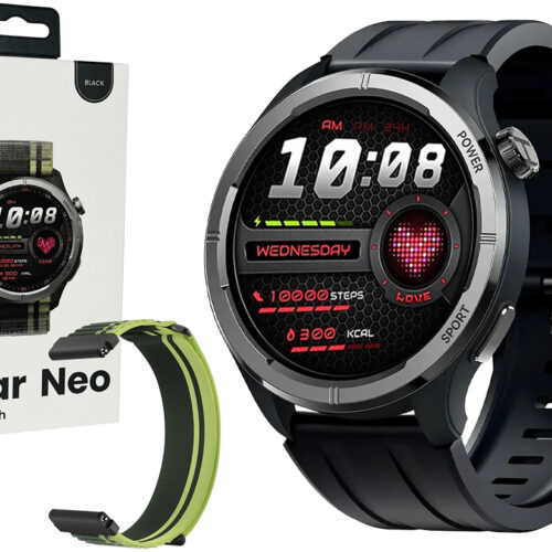 Smartwatch Haylou Solar Neo Sensor Cardiaco Presion Sueno SP02 IP68 127 Modos Deportivos Contesta Llamadas 300MAH Bluetooth 5.3 Pantalla 1.53 Pulgadas Negro Incluye 2 Pulseras Mallas Negra Y Verde