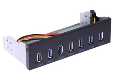 Panel Frontal Bahia 5.25 7 Puertos USB 3.0 Caja Metalica - Requiere Alimentacion Conector SATA Hembra - 19 Pines USB 3.0 Mother