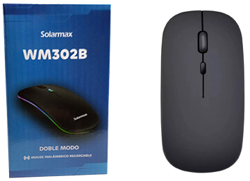 Mouse Solarmax WM302B 2 En 1 Inalambrico Y Bluetooth 1600DPI Bateria Interna Recargable Incluye Cable Tipo C Negro