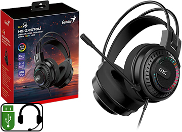 Auricular Vincha Genius Gx Gaming Hs-gx570u Cable 1.8mts Conector Usb Con Microfono Omnidireccional Rgb Estatico Negro