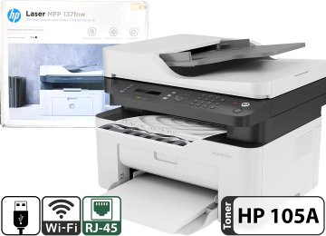 ddr-tp-21076 Impresora Hp M137 Multifuncion Wifi Laser Adf Fax Usb Rj45 Lan - Usa Toner 105a Monocromatica