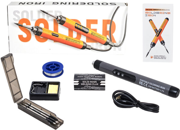 Soldador Digital 260 A 420 Grados Tipo Lapiz 1000mah Incluye 3 Puntas Reemplazables Flux Estano Soporte Con Esponja Vegetal Cable Tipo C Para Cargar En Caja Plastica